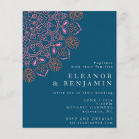 Boho Floral Mandala Teal Blue Casamento