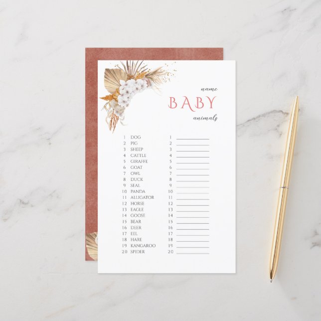 Boho Floral Nome Bebê Animais Jogo Chá de fraldas (Frente/Verso In Situ)