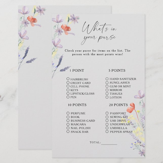Boho Floral o que está no seu jogo de bolsa (Frente/Verso)