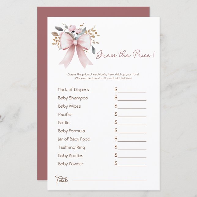 Boho Floral Pink Arco Menina Preço do Chá de frald (Frente/Verso)