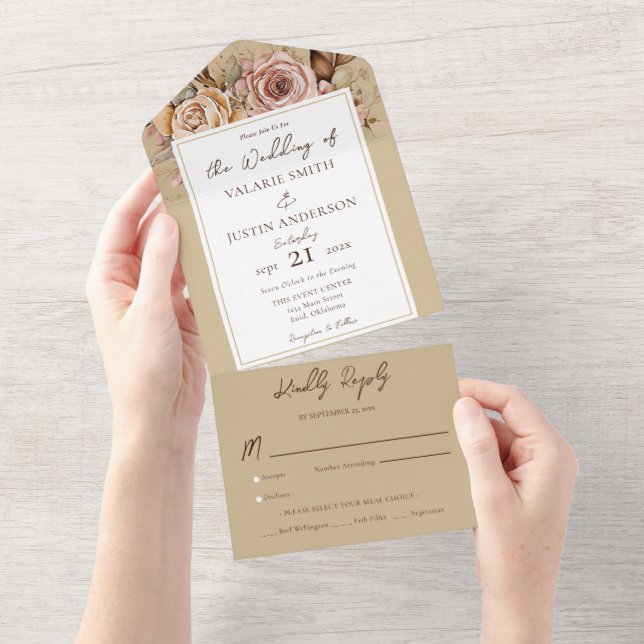 Boho Floral Pink Beige Wedding (Aba destacável)