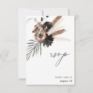 Boho Floral Preto e Natural com RSVP de Refeições