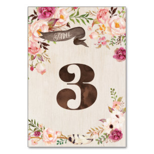 Boho Floral Rustic Table Number Cartão 3