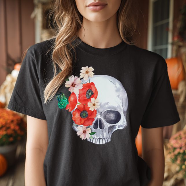 Boho Floral Skull T-Shirt (Boho Halloween Skull Shirt)