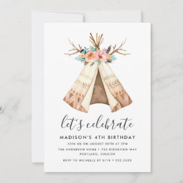 Boho Floral Teepee | CONVITE DE ANIVERSÁRIO