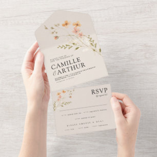 Boho Floral Tudo Em Um Convite De Casamento RSVP