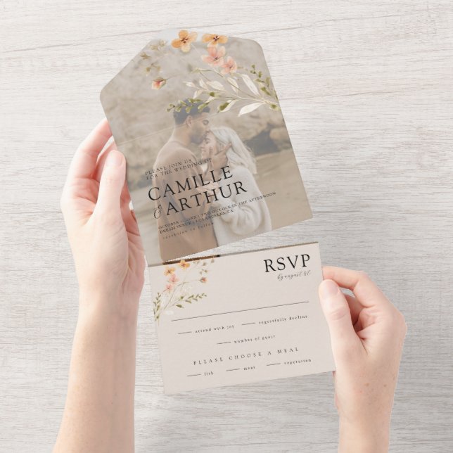 Boho Floral Tudo Em Um Convite De Casamento RSVP (Aba destacável)