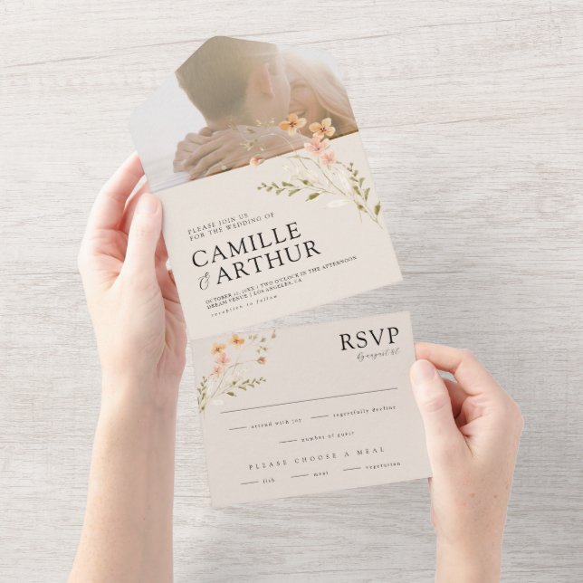 Boho Floral Tudo Em Um Convite De Casamento RSVP (Aba destacável)