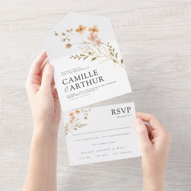 Boho Floral Tudo Em Um Convite De Casamento RSVP (Aba destacável)