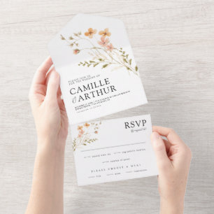 Boho Floral Tudo Em Um Convite De Casamento RSVP