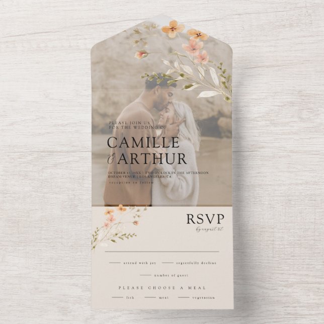 Boho Floral Tudo Em Um Convite De Casamento RSVP (Interno)
