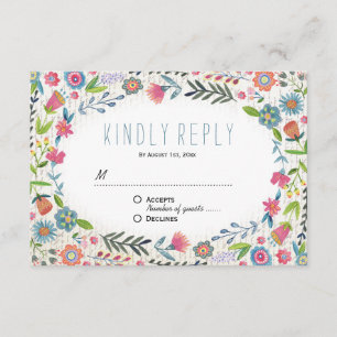 Boho Floral Watercolor Wedding   Placa de resposta