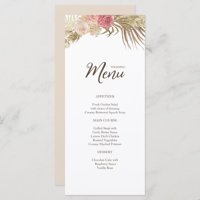 Boho Floral Wedding Flat Menu (Frente/Verso)