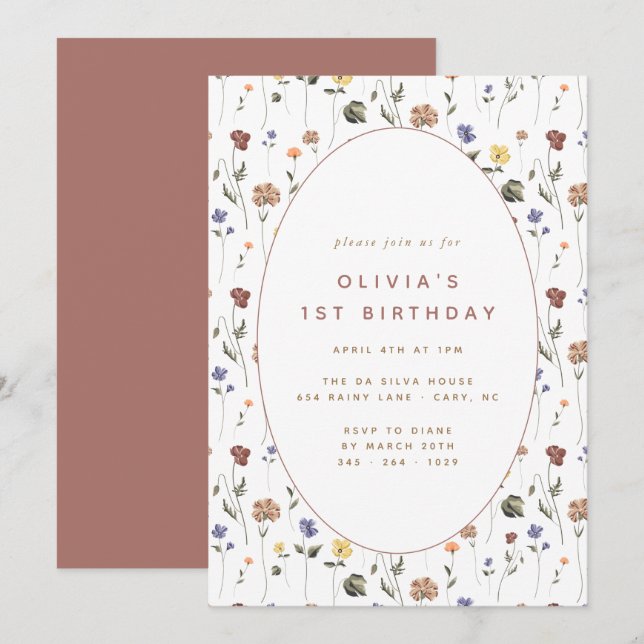 Boho Floral Wildflower Birthday | Convite (Frente/Verso)