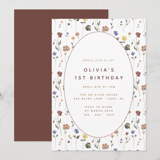 Boho Floral Wildflower Birthday | Convite (Frente/Verso)