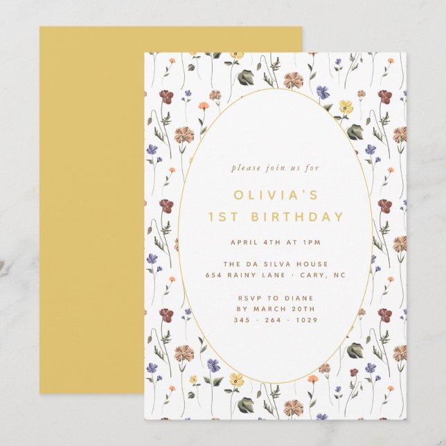 Boho Floral Wildflower Birthday | Convite (Frente/Verso)