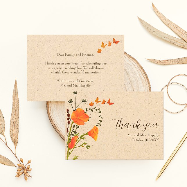 Boho Floral Wildflower Casamento Obrigado Cartões (Boho Floral Wedding Thank You Cards. Easy to personalize.)