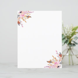 Boho florals alimentam uma página rosa branca