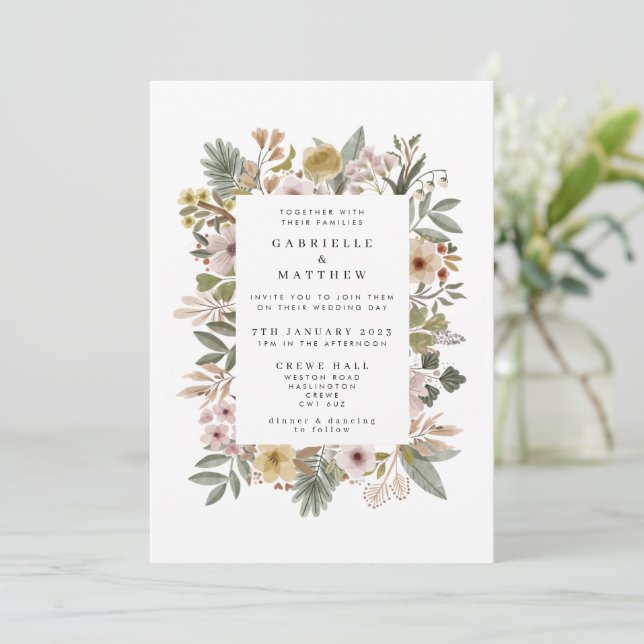 Boho Florals Convite Neutral Para Casamento (Em pé/Frente)