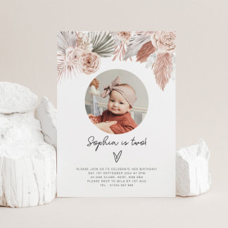 Boho Florals Foto Convite de Aniversário