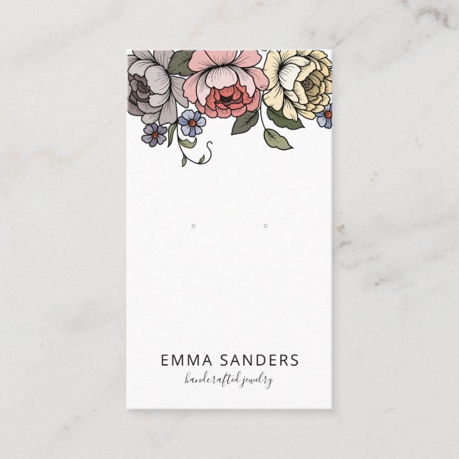 Boho Florals Ouvindo Cartões De Exibição De Joias (Frente)