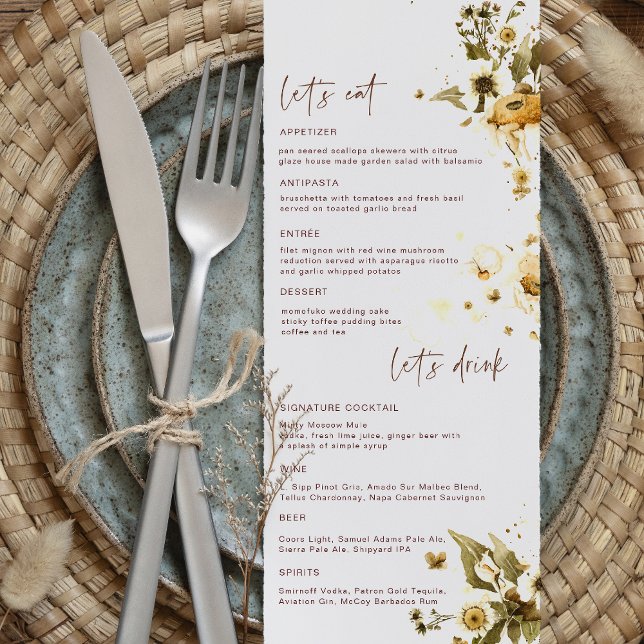 Boho Flores Silvestres de Outono | Menu de Casamen (Criador carregado)