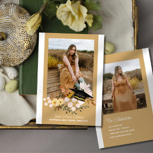 Boho Flowers & Boné Graduação Foto Convite