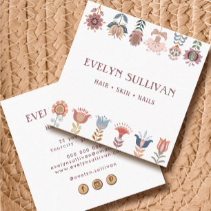 boho folheto flores cartão de visita quadradas