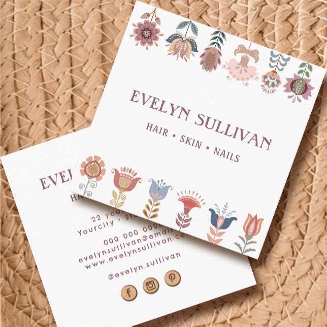 boho folheto flores cartão de visita quadradas (Criador carregado)