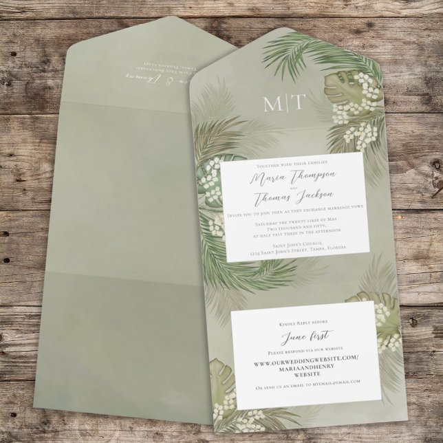 Boho Foliage Watercolor Palm Tropical Palm (Criador carregado)