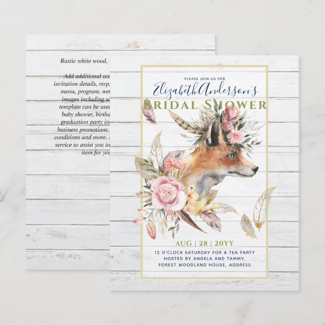 Boho FOX Chá de panela Woodland Feenas Floral (Frente/Verso)