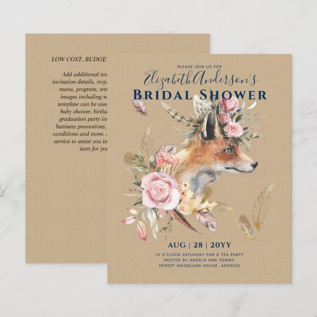 Boho FOX Chá de panela Woodland Feenas Floral (Frente/Verso)