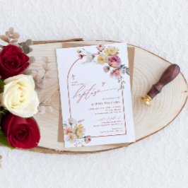 Boho Garden Rosa flui convite ao batismo
