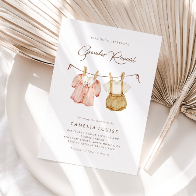 Boho Gender Reveal Vintage Baby Clothes Convite (Criador carregado)