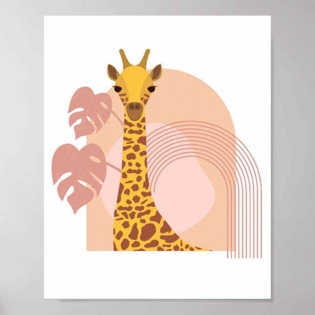 Boho Giraffe Jungle Plant Poster Wall Art (Frente)