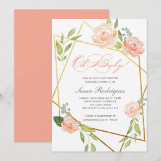 Boho Glam Chá de fraldas Convite Dourado Floral