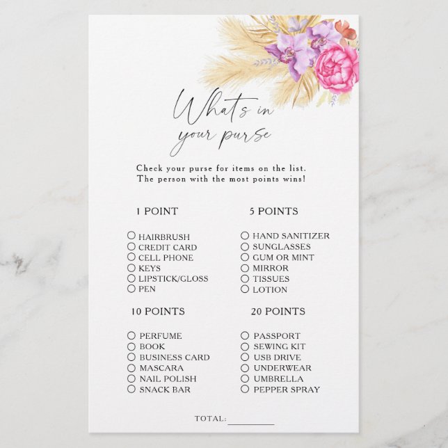 Boho gramado - O que há no seu jogo de bolsa (Frente)