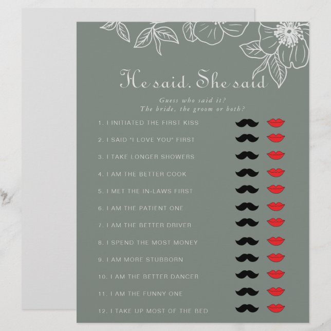 Boho Green Disse Que Ela Disse O Jogo Do Chá de pa (Frente/Verso)