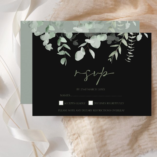 Boho Greenery Black Eucalyptus Wedding RSVP (Criador carregado)