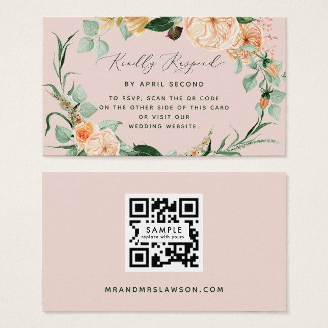 Boho Greenery Casamento QR Code RSVP Card (Frente & Verso)