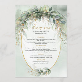 Boho greenery eucalipto foliage gold menu oval