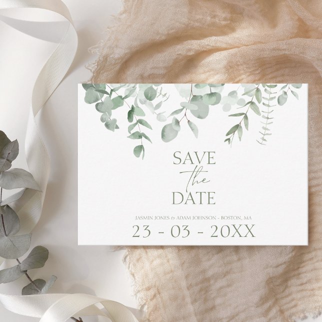 Boho Greenery Eucalyptus Wedding Save the Date (Criador carregado)