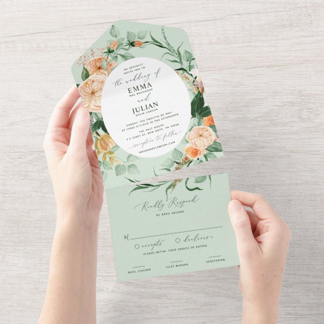 Boho Greenery Sage Pastel Casamento Floral (Aba destacável)