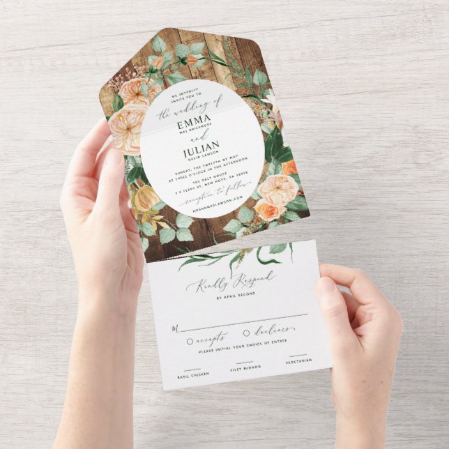 Boho Greenery Woodgrain Rustic Casamento Botânico (Tearaway)