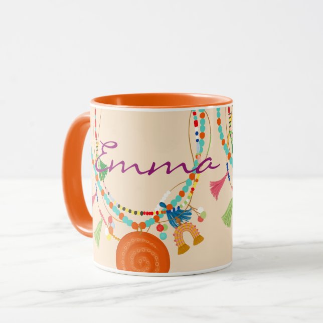 Boho jewelt se veste como uma caneca pessoal (Frente Esquerda)