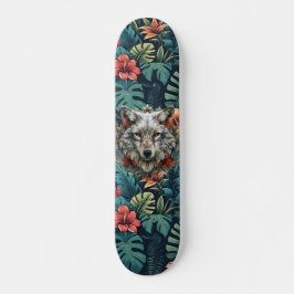 Boho Jungle White Wolf Skateboard 