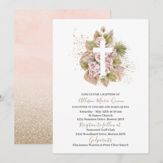 Boho Junte-se a nós para um batismo de Convite (Frente/Verso)