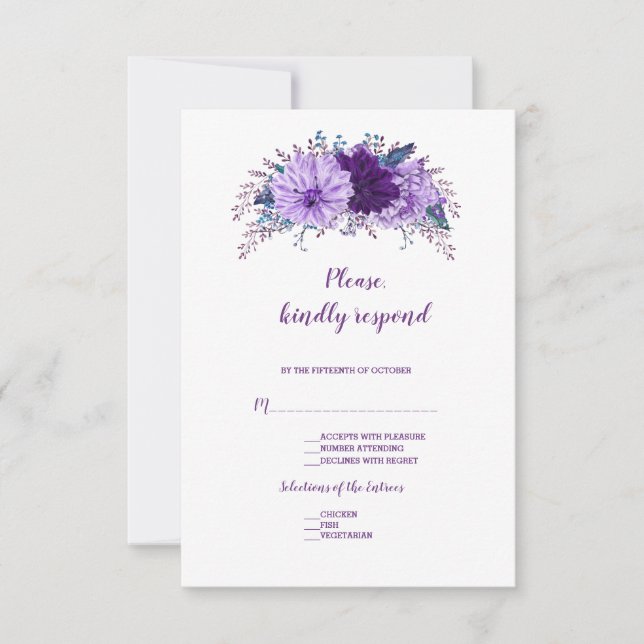 Boho Lavanda Floral Plum Purple Weding RSVP (Frente)