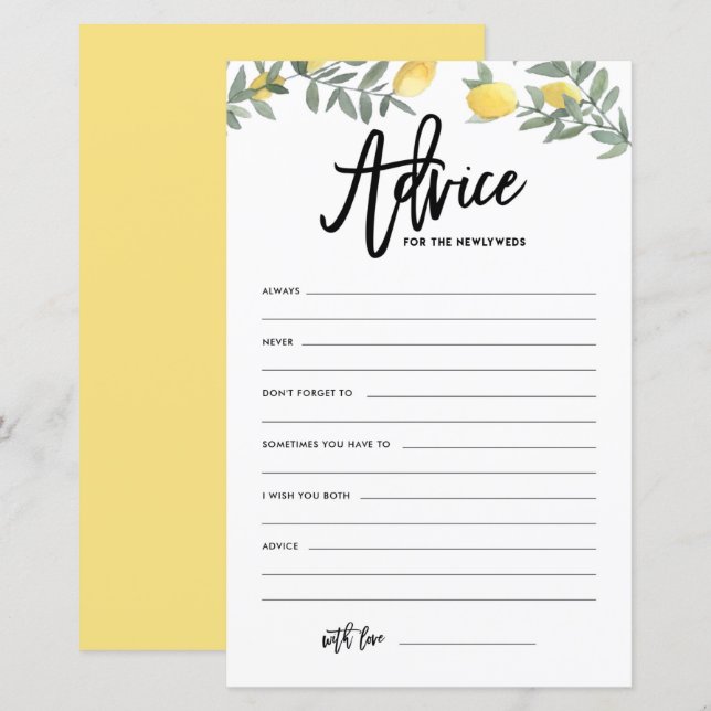 Boho Lemon Advice para o Conselho de Casamento de  (Frente/Verso)