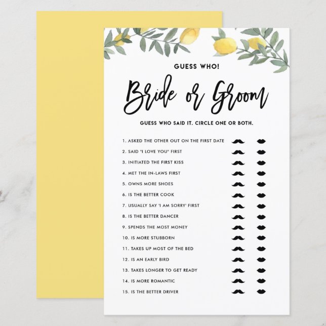 Boho Lemon Disse Que Disse O Jogo Do Chá de panela (Frente/Verso)